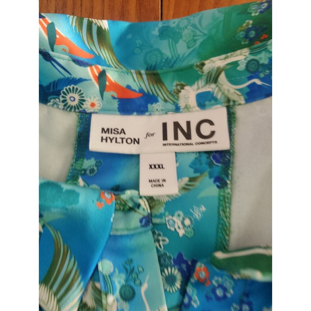 Misa Hylton x INC Japanese Crane Kimono Style Button Up Camp Shirt Cropped XXXL - Picture 3 of 11